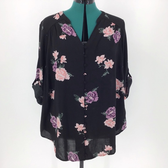 torrid Harper Floral Challis Tie Sleeve Blouse, 1X